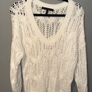 White House Black Market Ivory Knit V-Neck Sweater